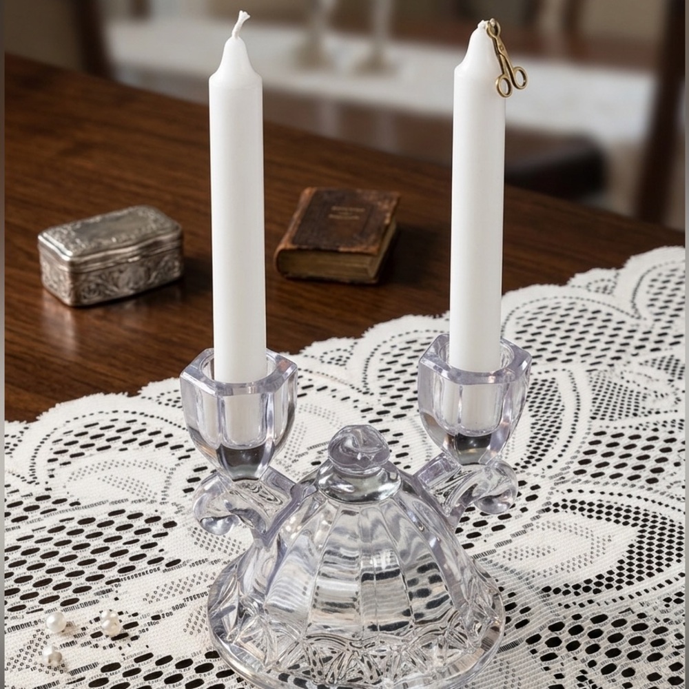 Clear Glass Double Candle Holder